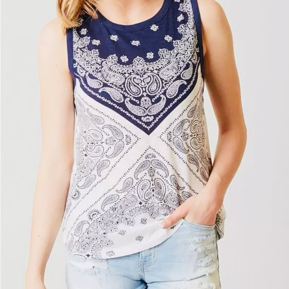 LUCKY BRAND Navy and White Bandana Tank Top, Size Medium
